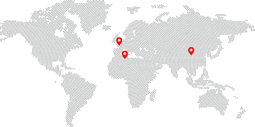 carte du monde représentant les points de production du groupe defontaine